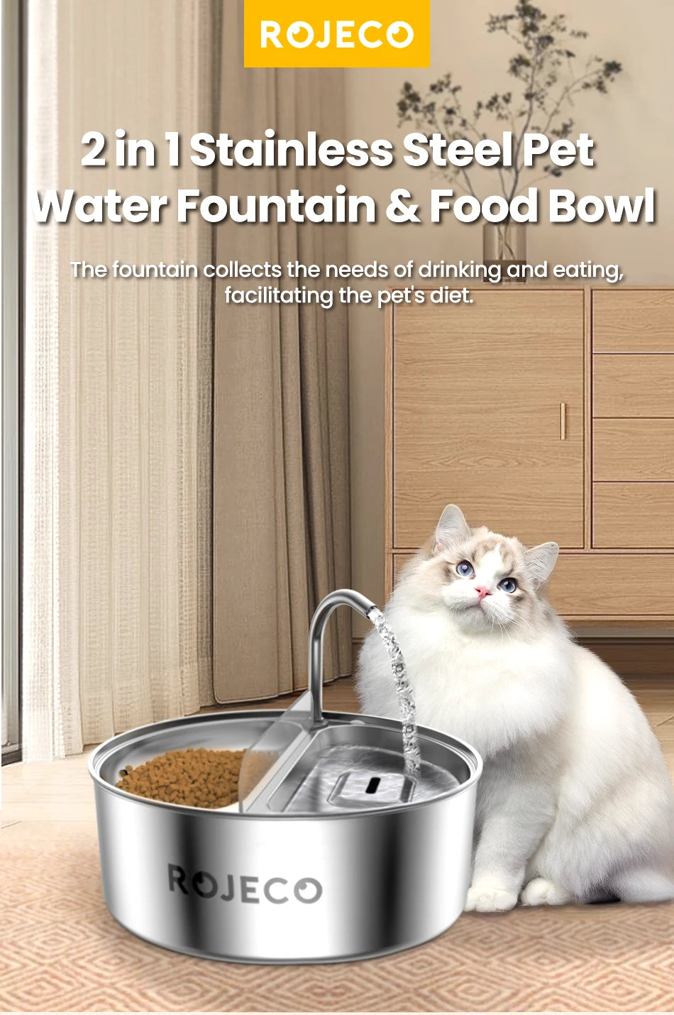 2-in-1 Automatic Pet Water Dispenser with Stainless Steel Feeder Bowl