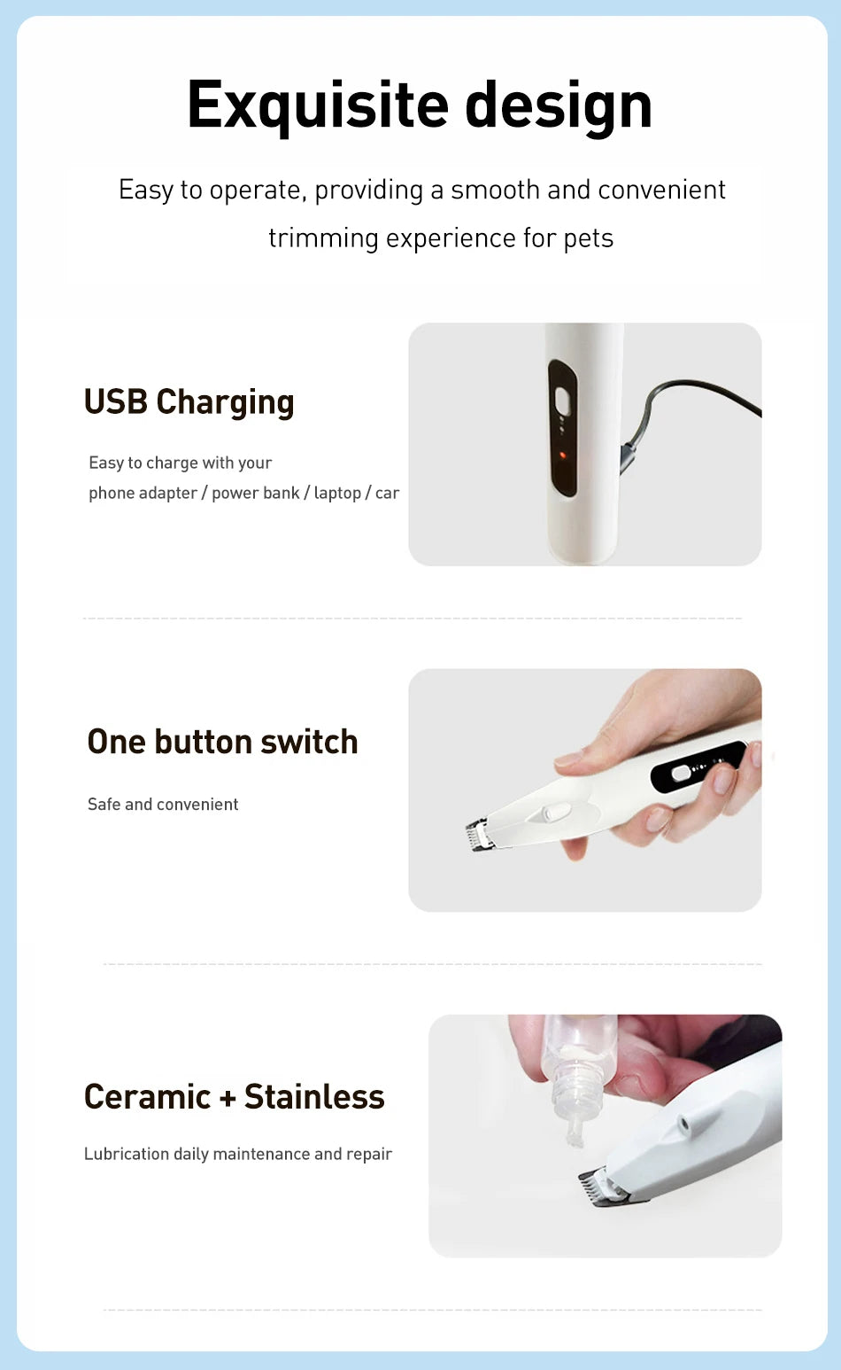 Professional Pet Hair Trimmer - Electric Dog Grooming Clippers