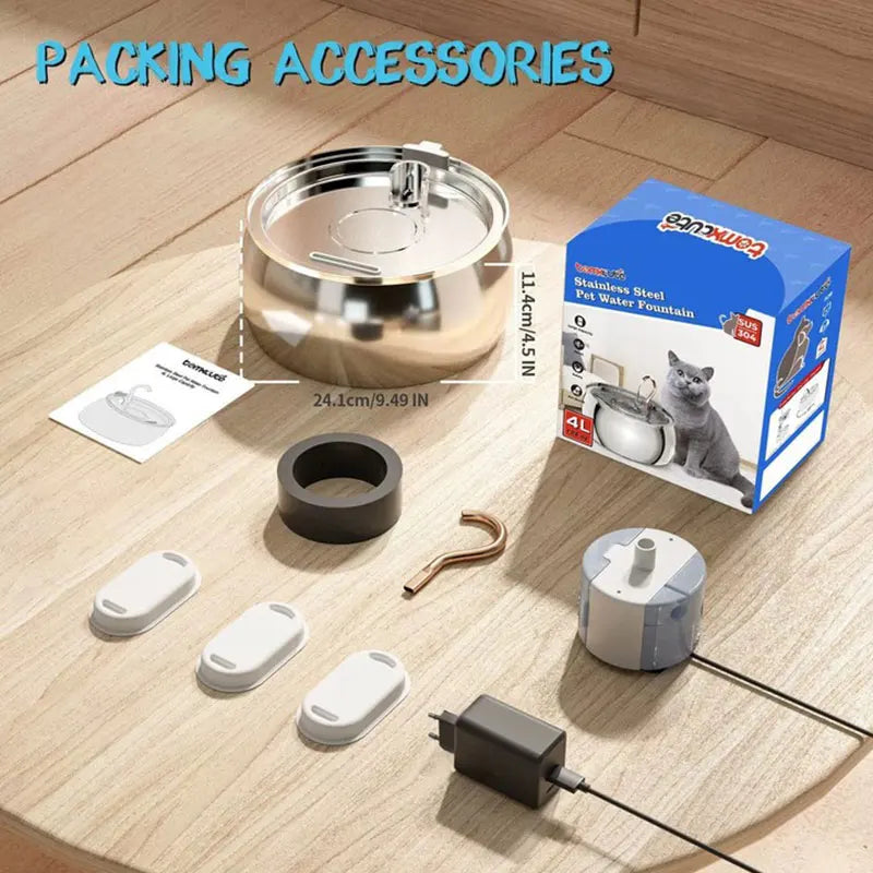 Pet Intelligent Water Dispenser Stainless Steel Fountain Automatic Circulation Cat Water Dispenser Mute Feeder 4L Swan Neck