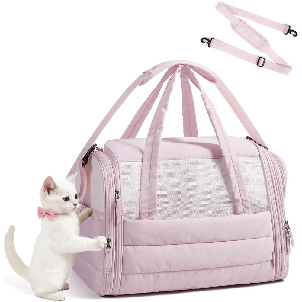 Quilted Pet Carrier with Mesh Panels & Removable Pad