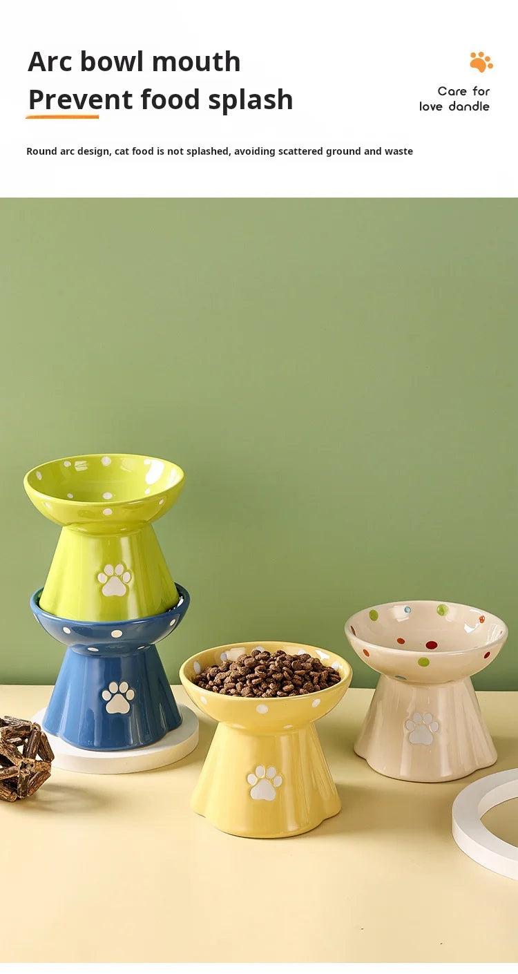 Elevated Ceramic Cat Bowl - Anti-Black Chin Design with Cervical Spine Protection