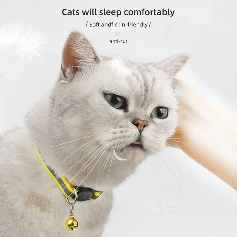 Reflective Cat Collar with Bell - Adjustable Night Safety Collar for Cats & Kittens