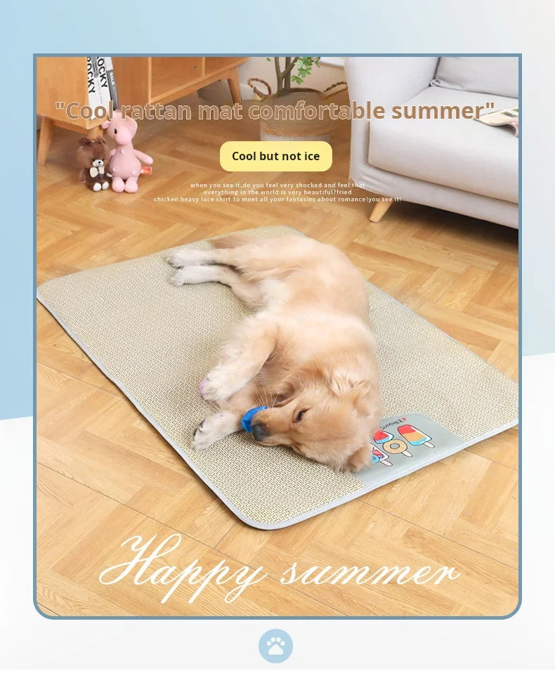 Summer Cooling Mat - Oversized Breathable Bamboo Rattan Pet Mat
