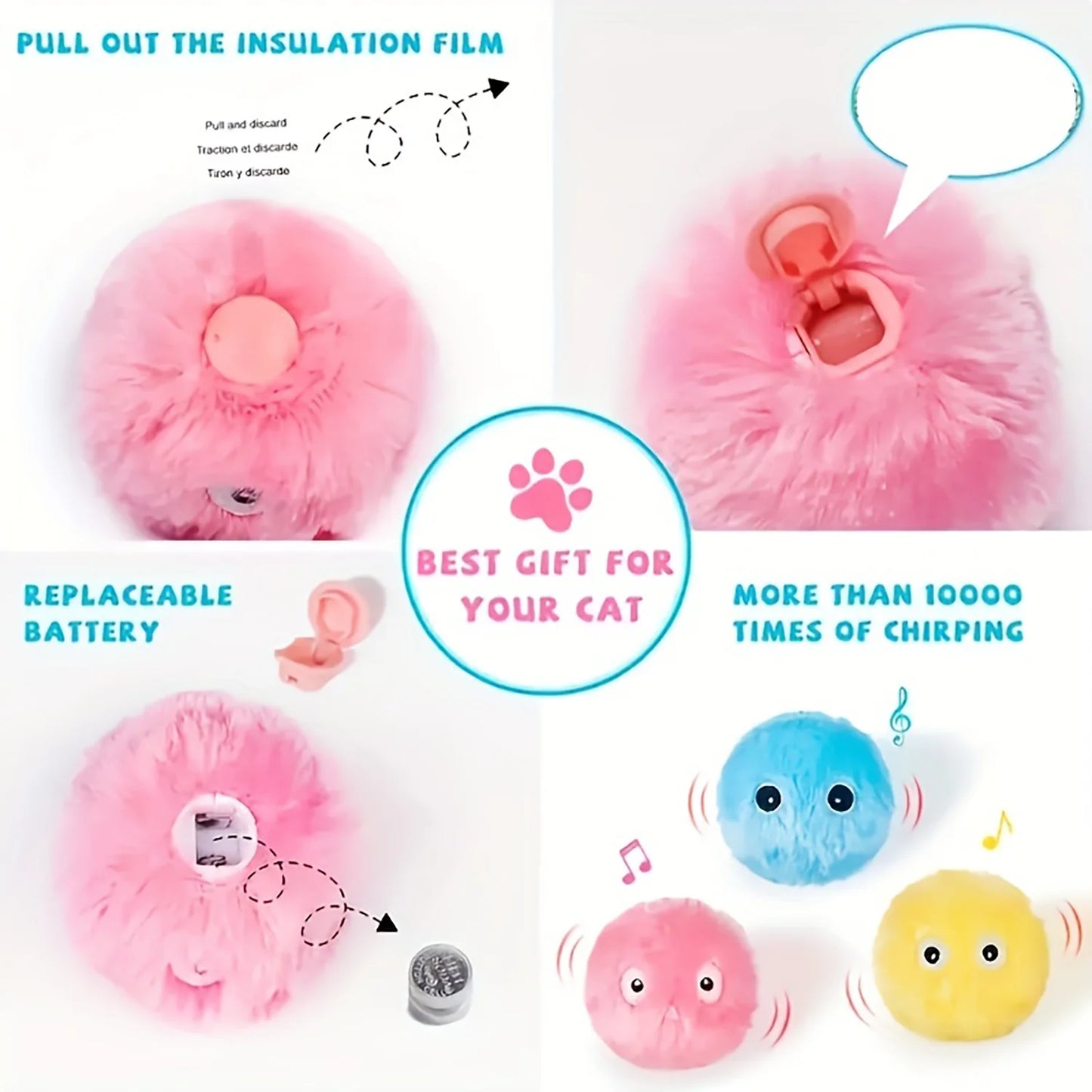Interactive Cat Toy Ball with Chirping Sound - Plush Exercise Ball for Playtime