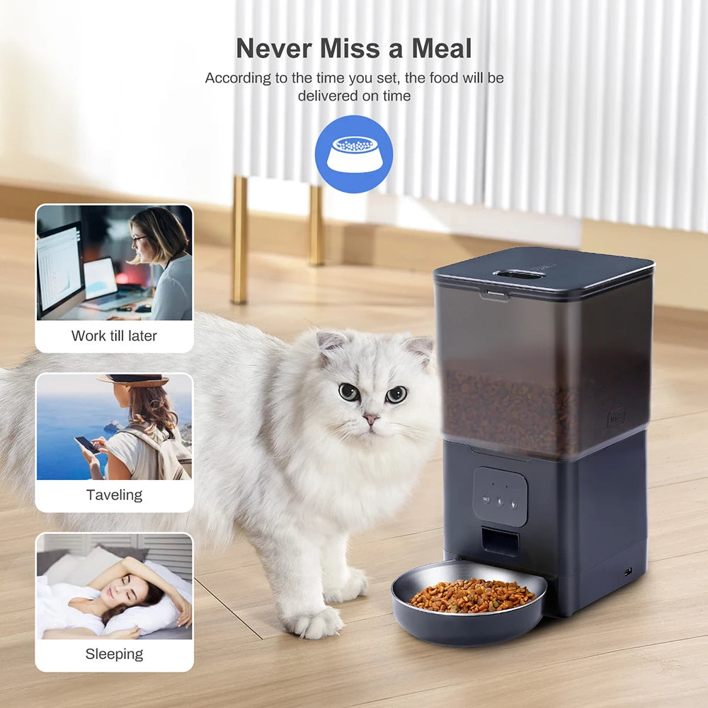 Smart WiFi Pet Feeder with Voice Control - 6L Large Capacity Automatic Dispenser