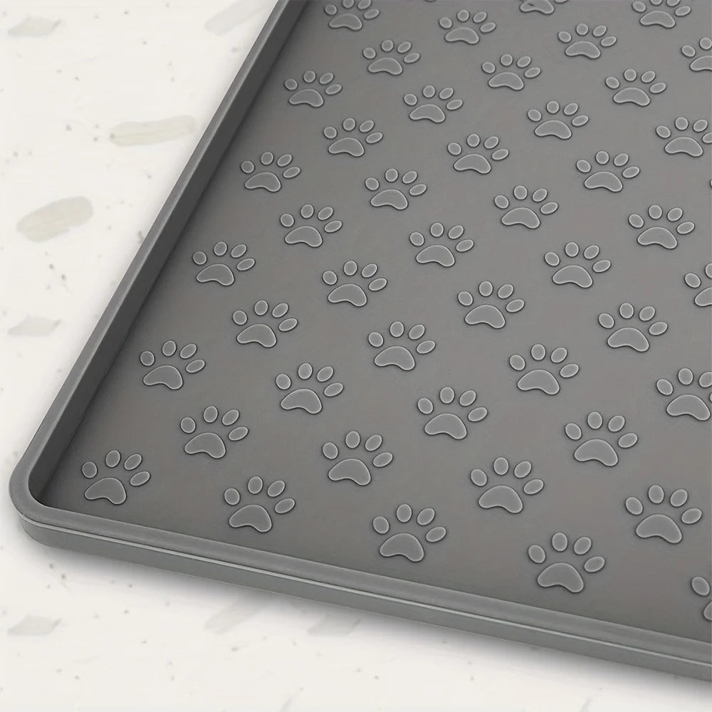 Non-Slip Pet Feeding Mat - Silicone Placemat with Paw Print Design