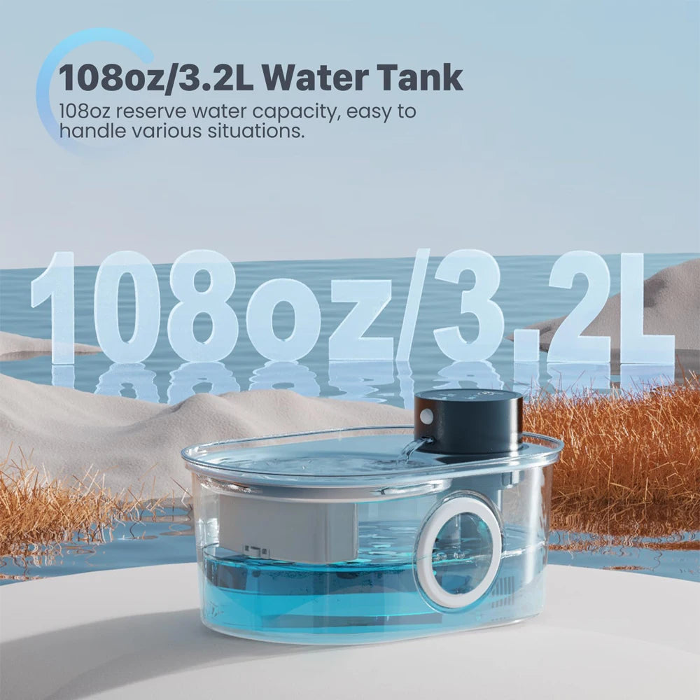 3.2L Wireless Pet Water Fountain - Motion Sensor Stainless Steel Automatic Dispenser