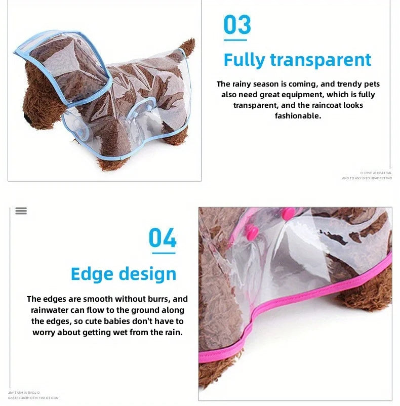 Clear Transparent Pet Raincoat with Hood - Waterproof Poncho for Small Dogs & Cats