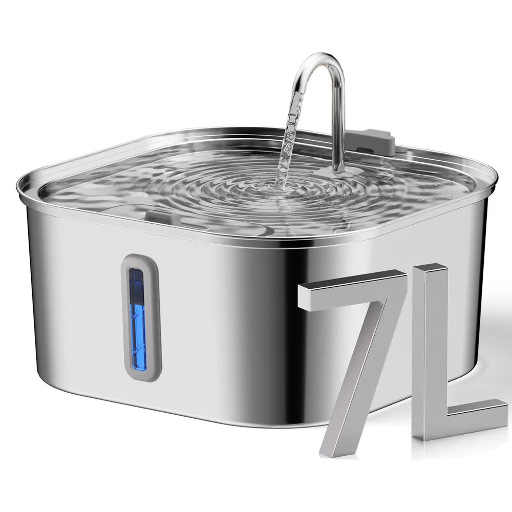 Large Pet Water Fountain - 7L Stainless Steel Automatic Dispenser with Silent Operation
