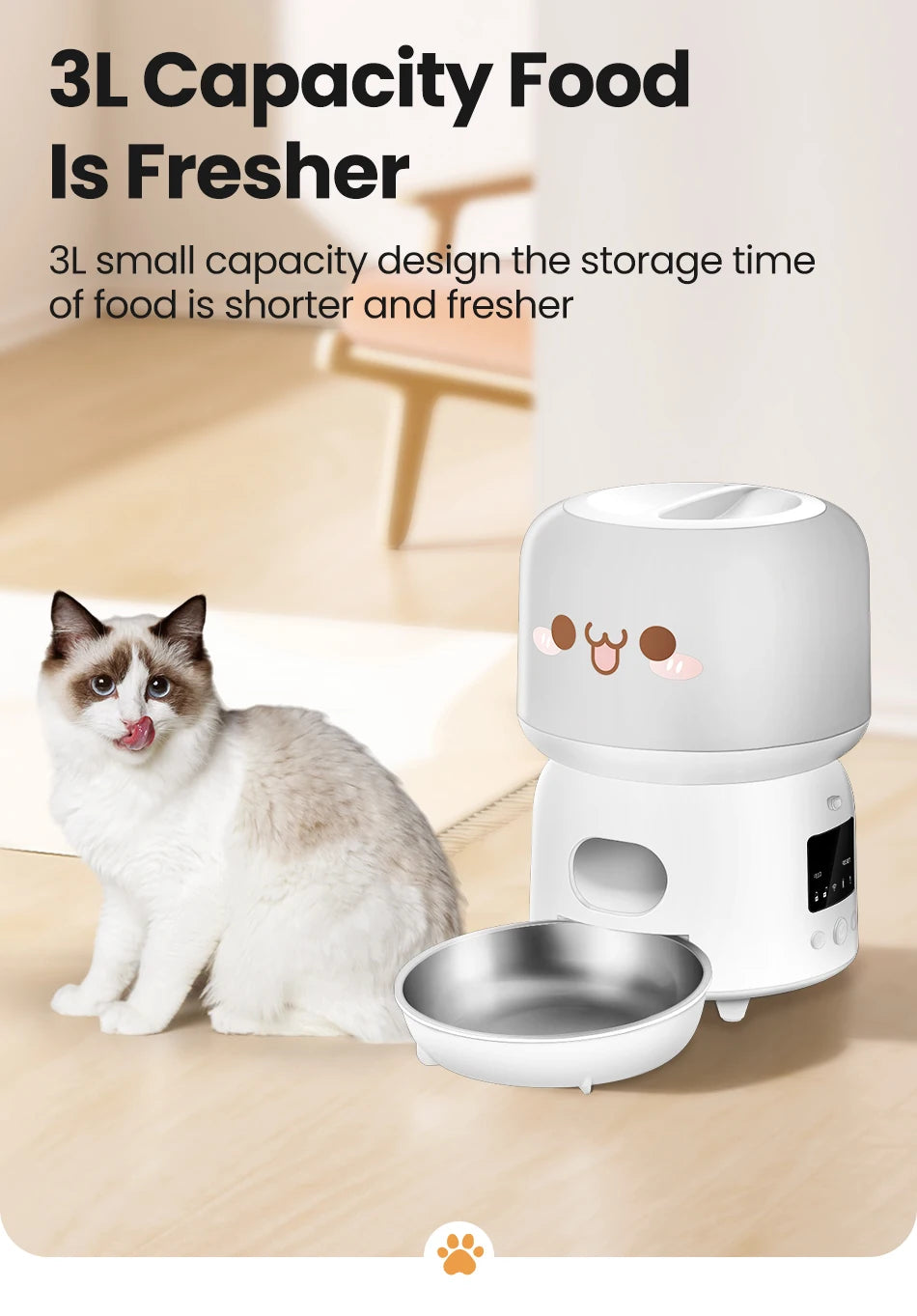 3L Smart WiFi Automatic Pet Feeder with Button Control and Remote Feeding