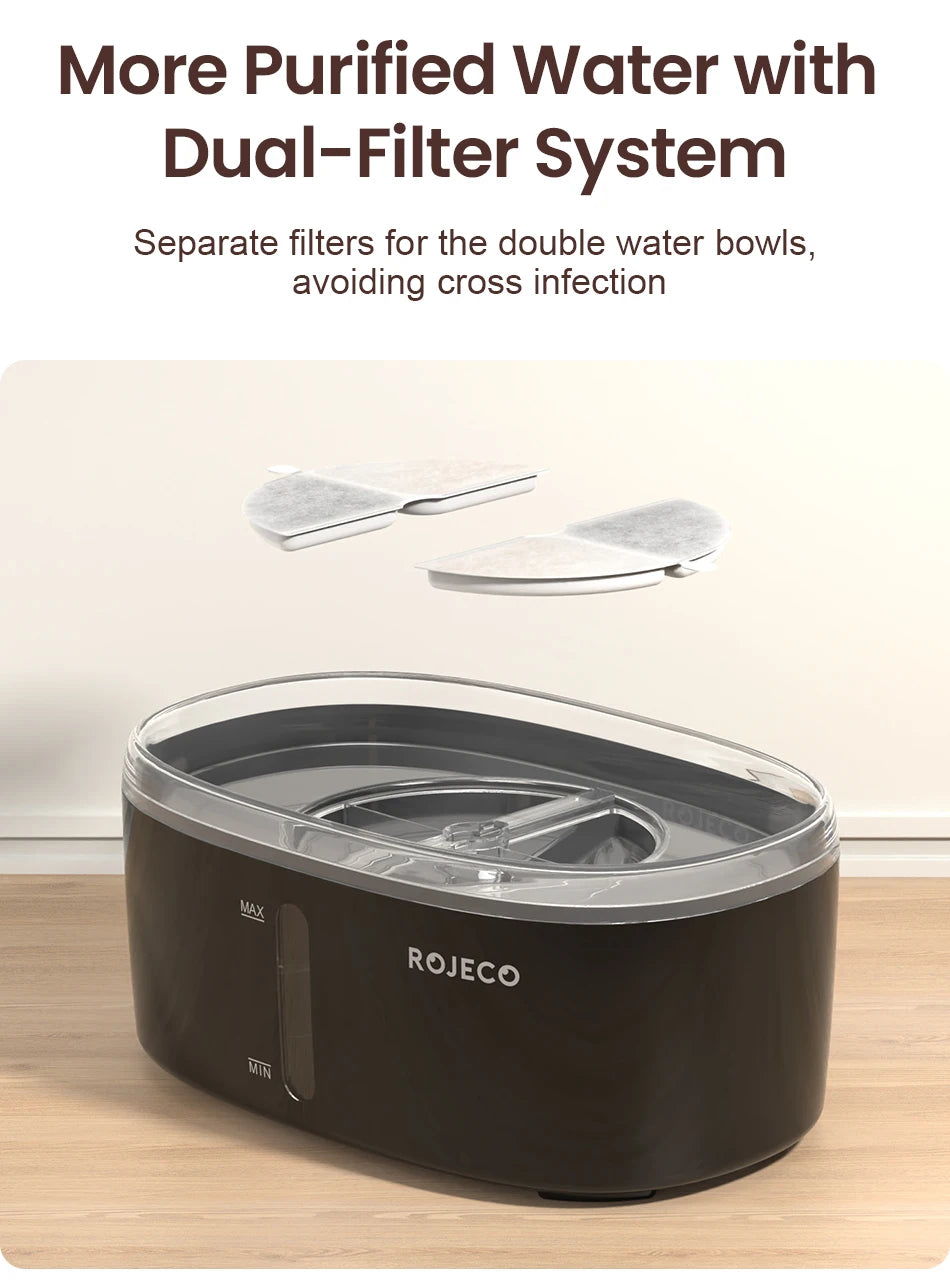 Automatic Cat Water Fountain with Dual Bowls - Wireless Pet Water Dispenser