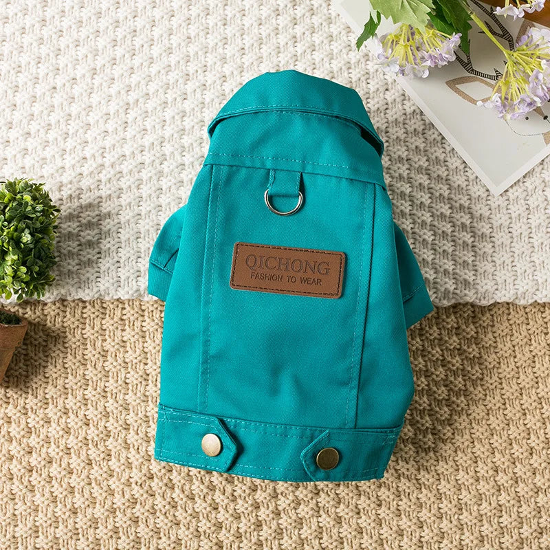 Pet Denim Jacket with Leash Holes — Lightweight Spring & Autumn Dog & Cat Clothes