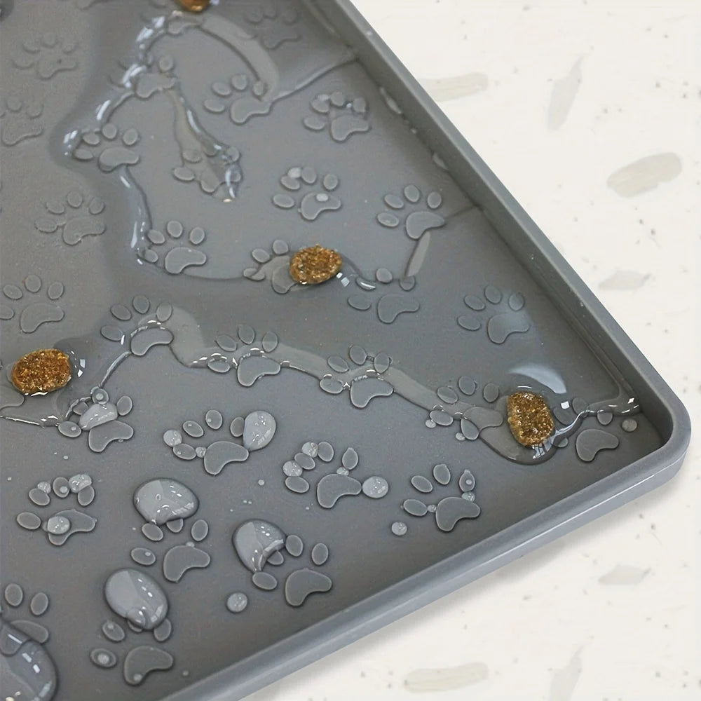 Non-Slip Pet Feeding Mat - Silicone Placemat with Paw Print Design