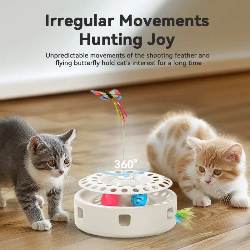 3-in-1 Automatic Cat Toy - Wireless Interactive Feather Wand with Track Ball & Teasing Stick