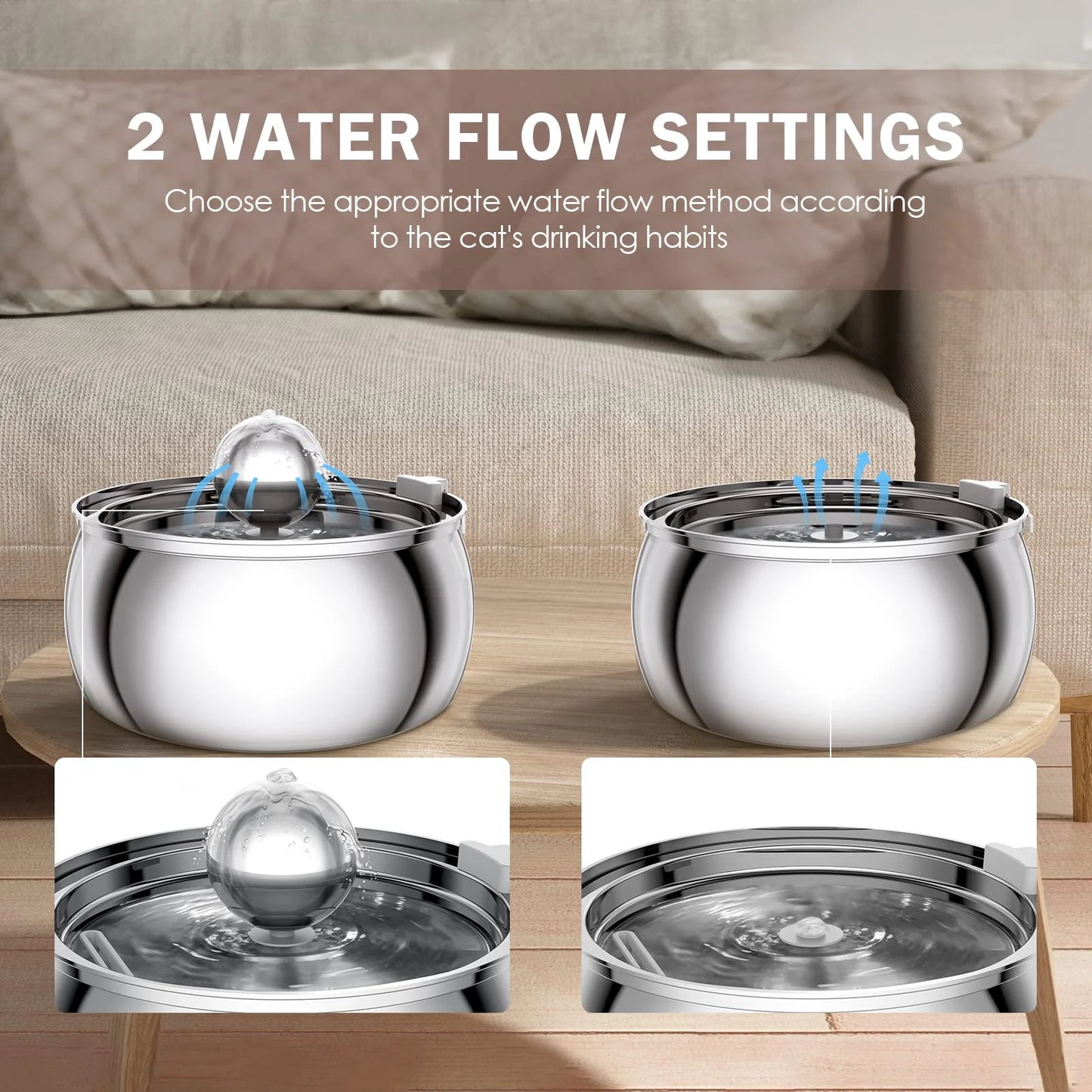4L Stainless Steel Pet Water Fountain with Window - Silent Automatic Water Dispenser for Cats & Dogs