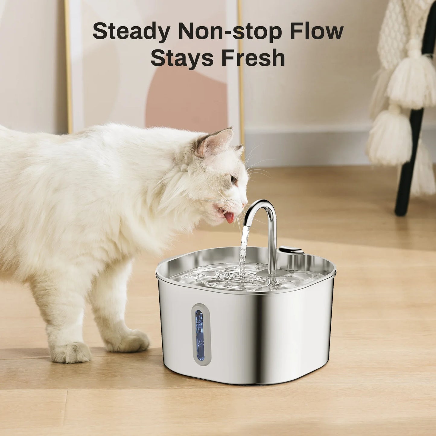 2.2L Automatic Pet Water Fountain - Stainless Steel Silent Water Dispenser with Window