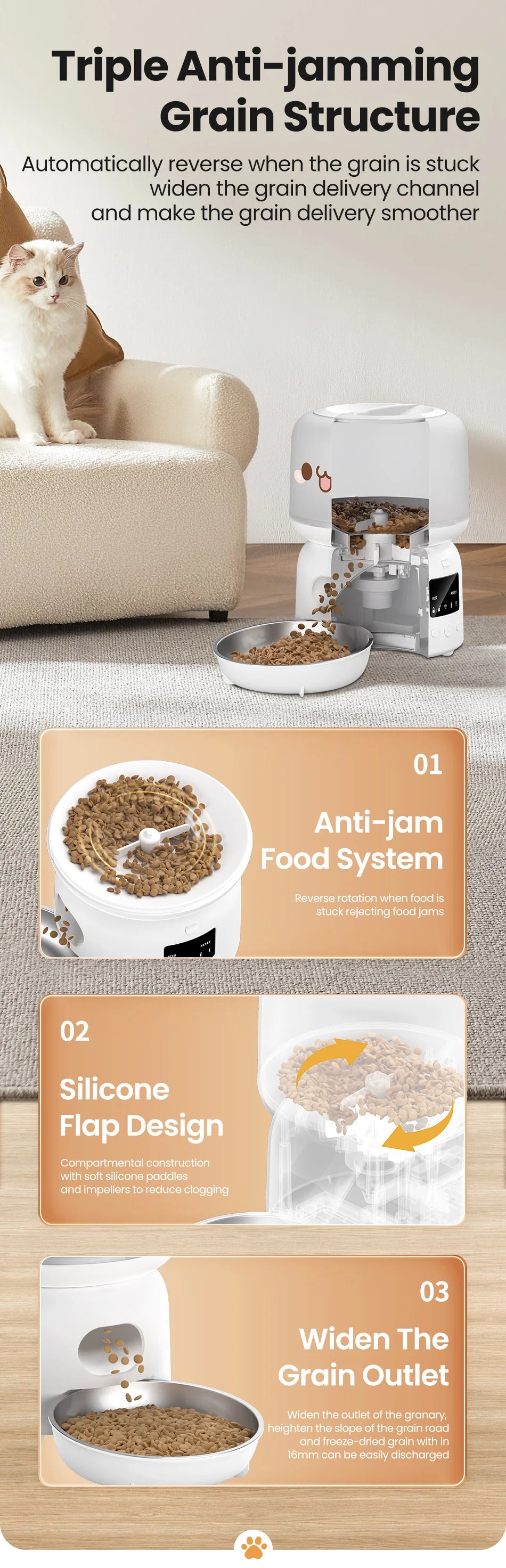 3L Smart WiFi Automatic Pet Feeder with Button Control and Remote Feeding