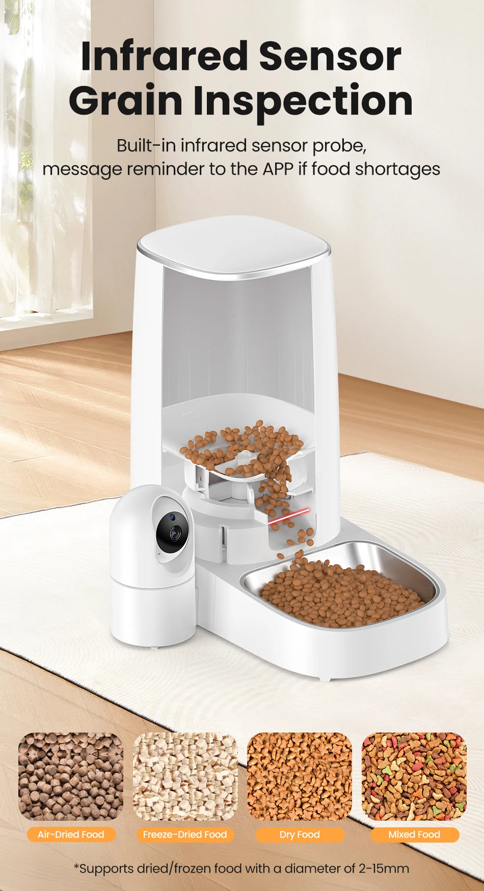 4L Automatic Pet Feeder with 360° Rotating Camera and WiFi Control