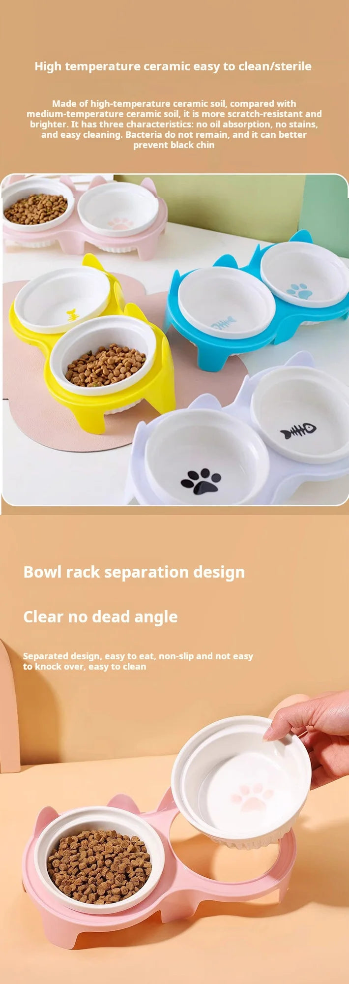 Elevated Ceramic Pet Bowl Set - Double Bowl Design for Neck Protection