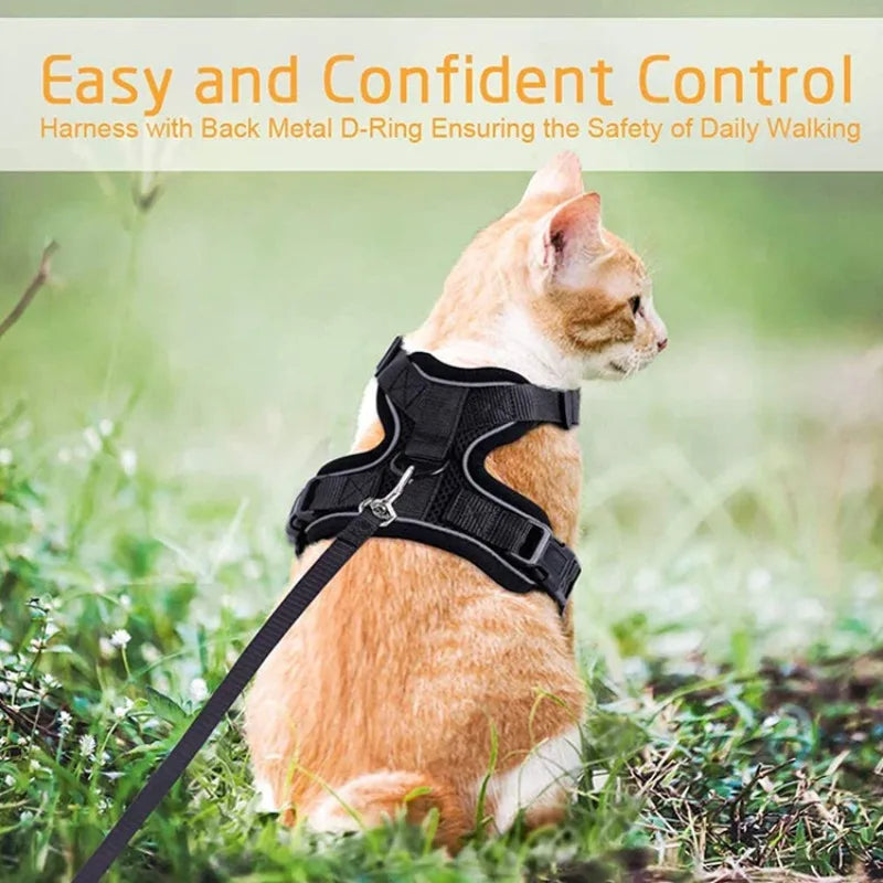 Escape-Proof Cat Harness and Leash Set - Adjustable Reflective Vest