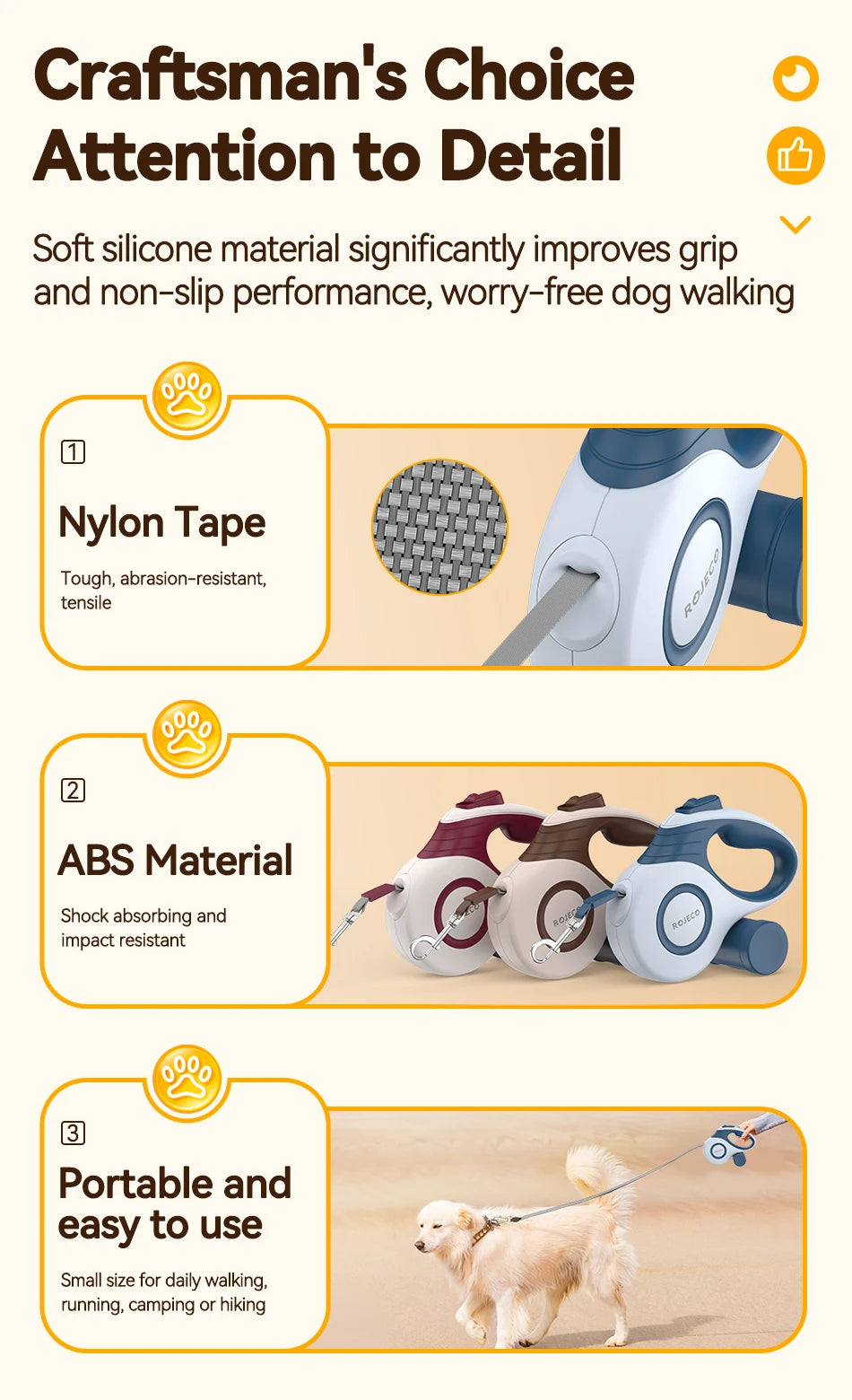 Automatic Retractable Dog Leash - Extendable Walking Lead for Small to Large Dogs