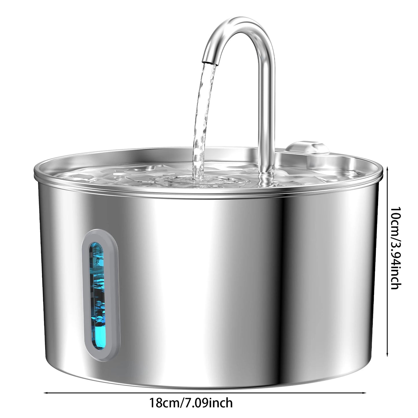 2.2L Automatic Pet Water Fountain - Stainless Steel Silent Water Dispenser with Window