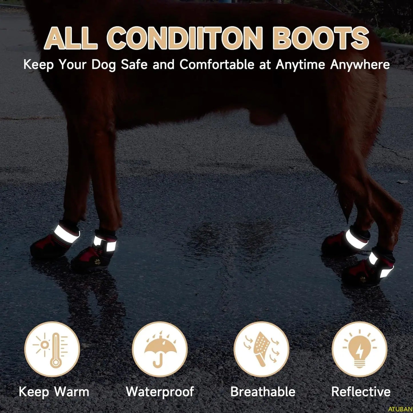Bottes imperméables pour chien - Protections de pattes réglables et réfléchissantes tout terrain