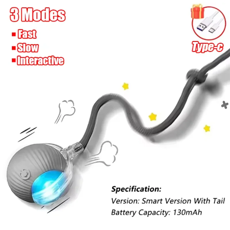 Cat Interactive Ball Toy - Automatic Rolling Ball with Tail