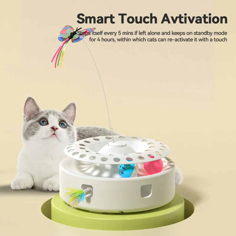 3-in-1 Automatic Cat Toy - Wireless Interactive Feather Wand with Track Ball & Teasing Stick