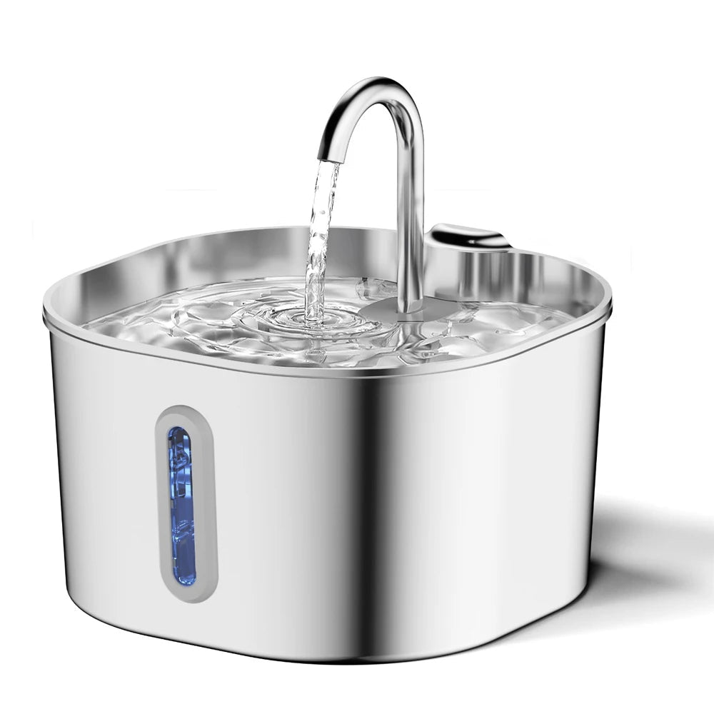 2.2L Automatic Pet Water Fountain - Stainless Steel Silent Water Dispenser with Window