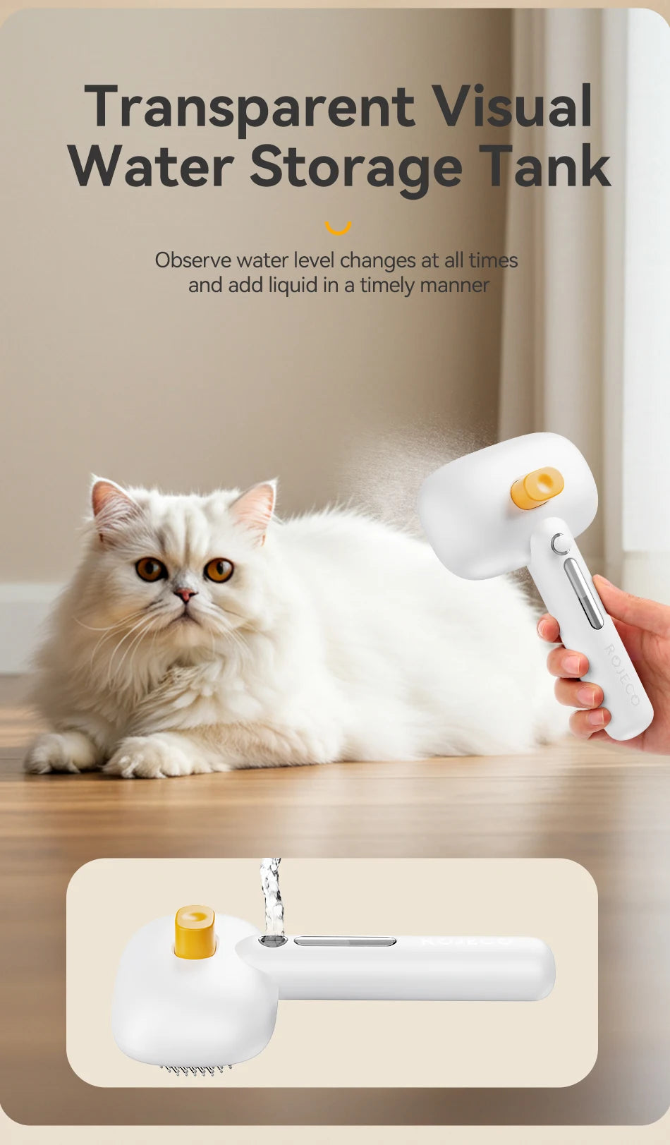 Pet Steam Comb - Electric Spray Brush for Dog & Cat Hair Removal and Grooming