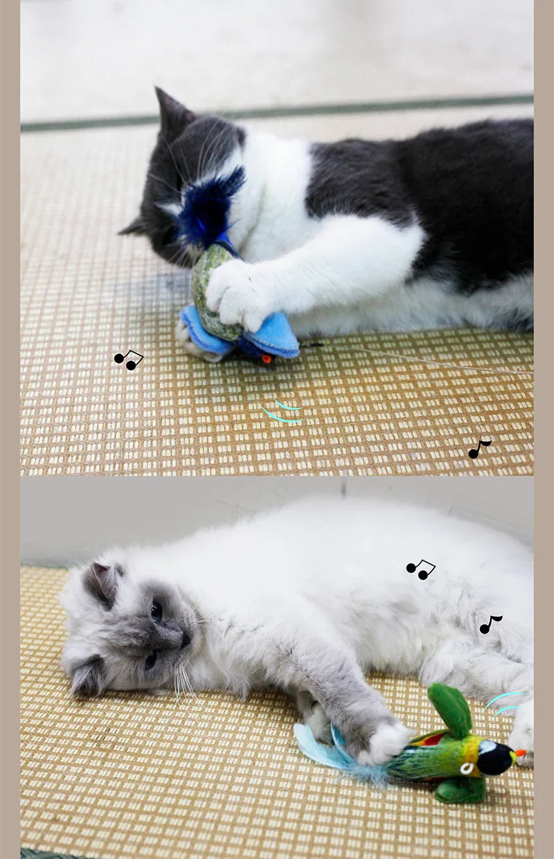 Interactive Bird Sound Cat Toy - Plush Hanging Teaser with Realistic Calls