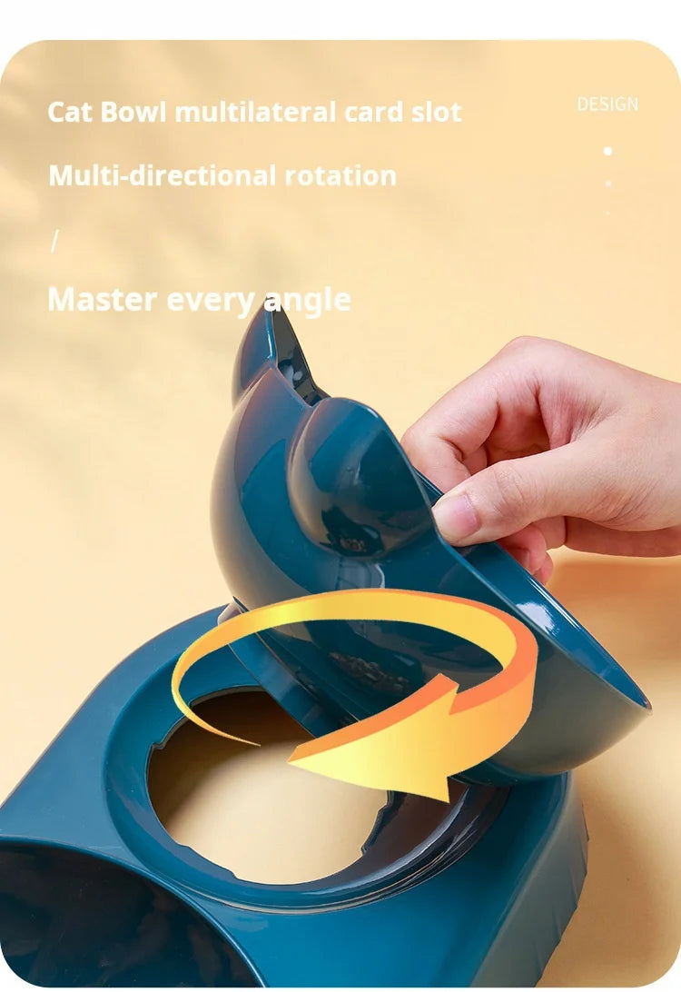 3-in-1 Pet Bowl Set with Gravity Water Feeder - Tilted Design with Ear Shape for Neck Protection