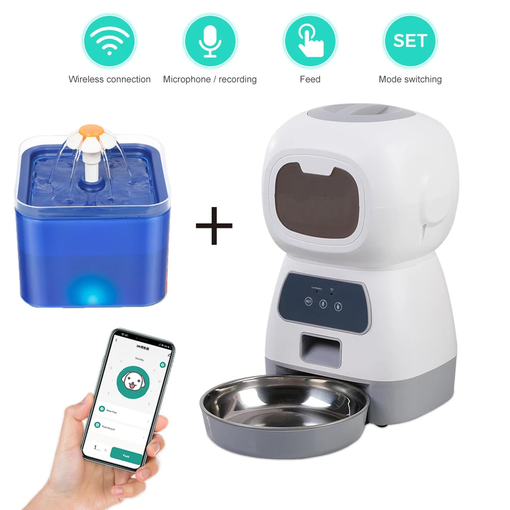 Smart WiFi Pet Feeder and Water Fountain Combo - 3.5L Food + 2L Water