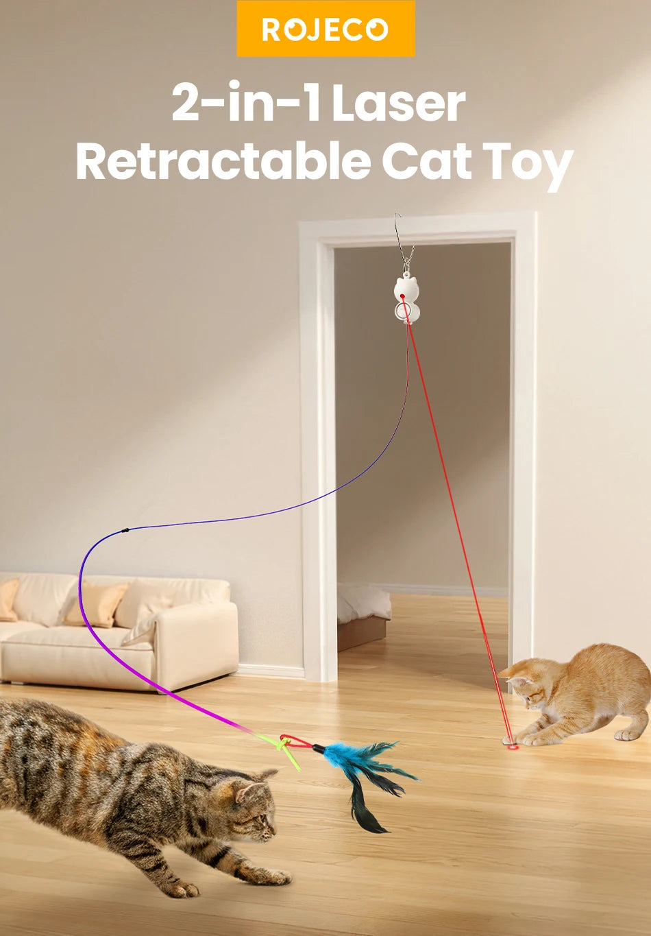 2-in-1 Automatic Cat Laser Toy with Feather Wand - Interactive Pet Entertainment