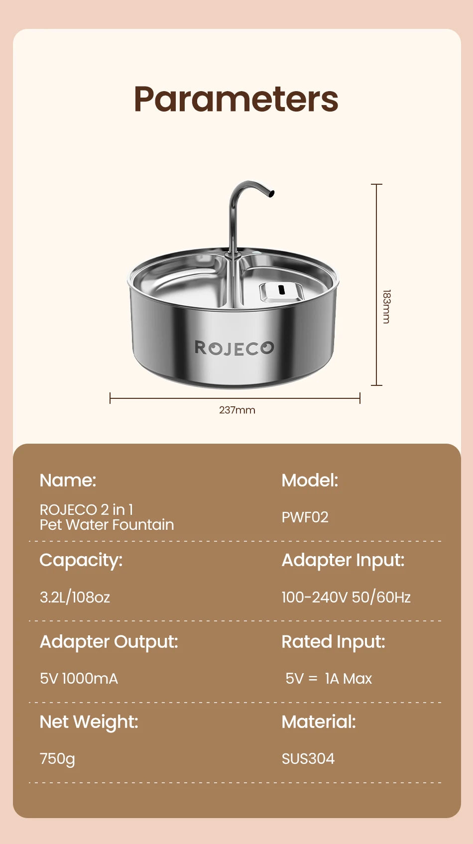 2-in-1 Automatic Pet Water Dispenser with Stainless Steel Feeder Bowl