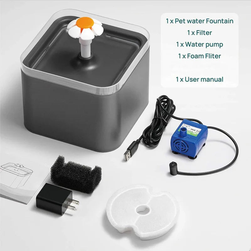 2L LED Pet Water Fountain with USB Power - Automatic Filtration System for Cats & Dogs