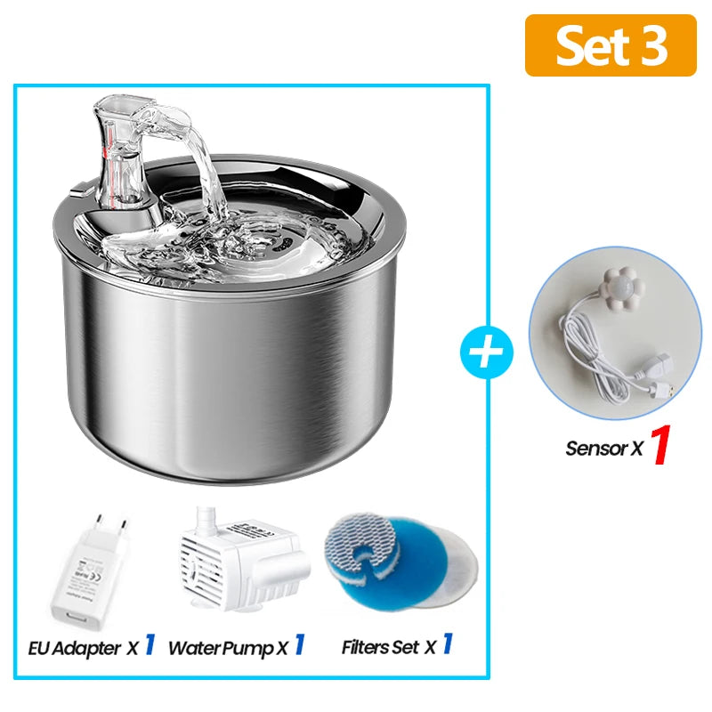 Premium Stainless Steel Cat Water Fountain with Smart Motion Sensor