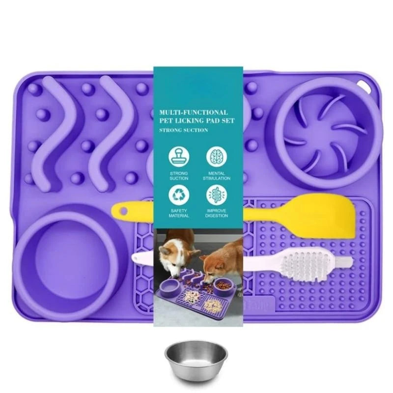 Slow Feeder Mat with Aluminium Bowl — Non-Toxic Silicone Anxiety & Boredom Relief for Dogs & Cats