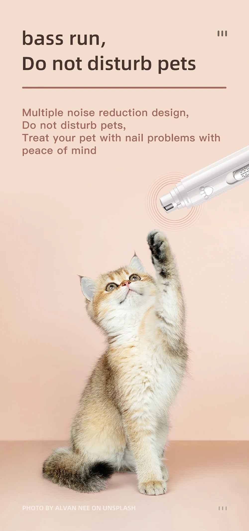 Wireless Electric Pet Nail Grinder with LED Light - USB Rechargeable Silent Trimmer