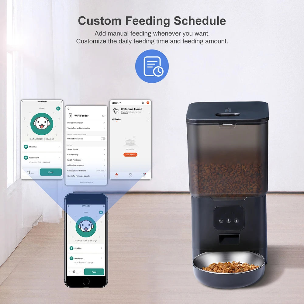 Smart WiFi Pet Feeder with Voice Control - 6L Large Capacity Automatic Dispenser