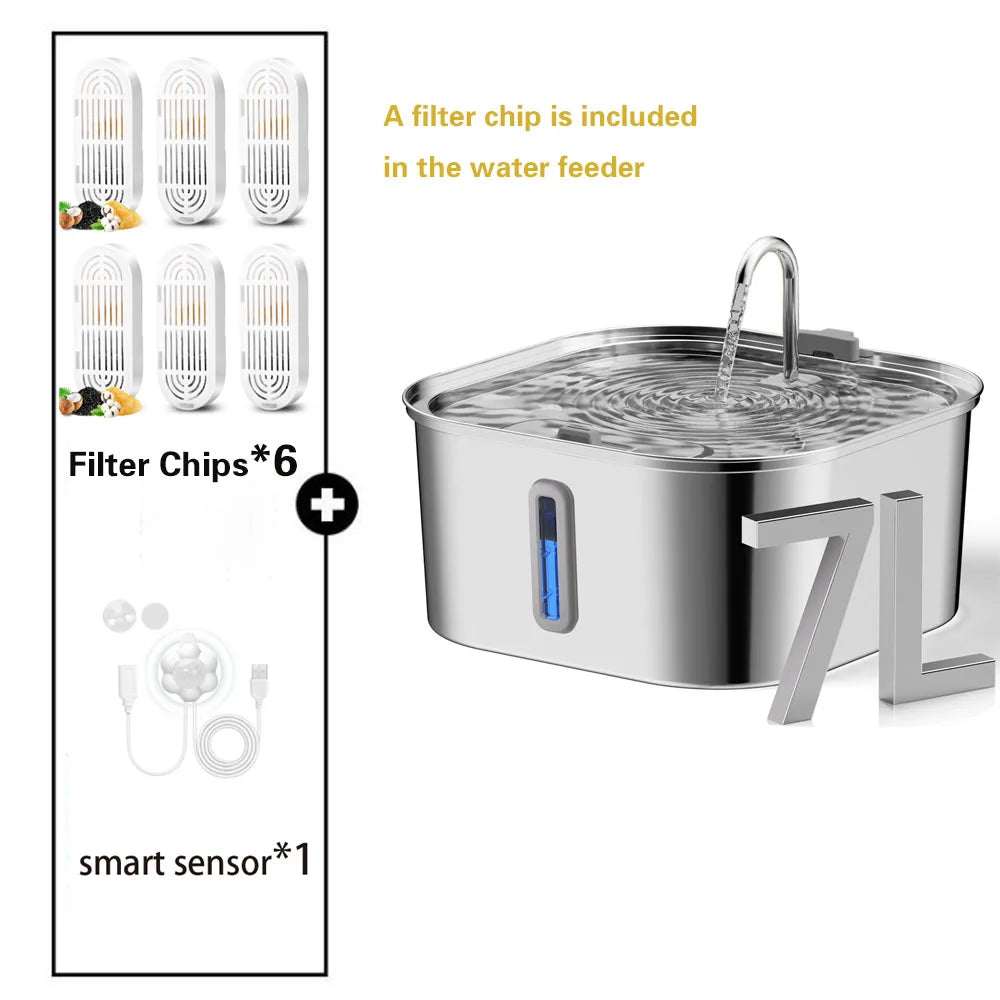 Premium Pet Water Fountain - 7L Stainless Steel with Advanced Filtration & Silent Operation