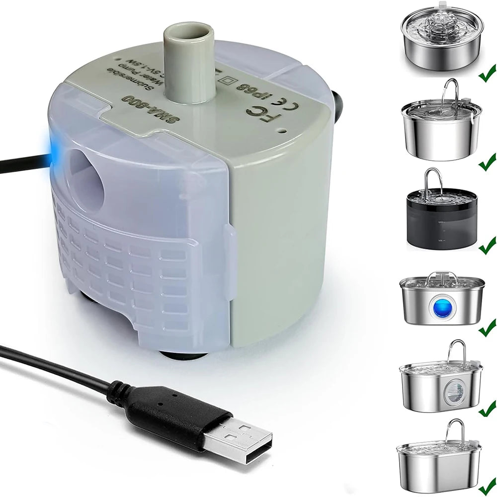 Ultra-Quiet USB Water Pump for Pet Fountains - SMA-800 Replacement Pump