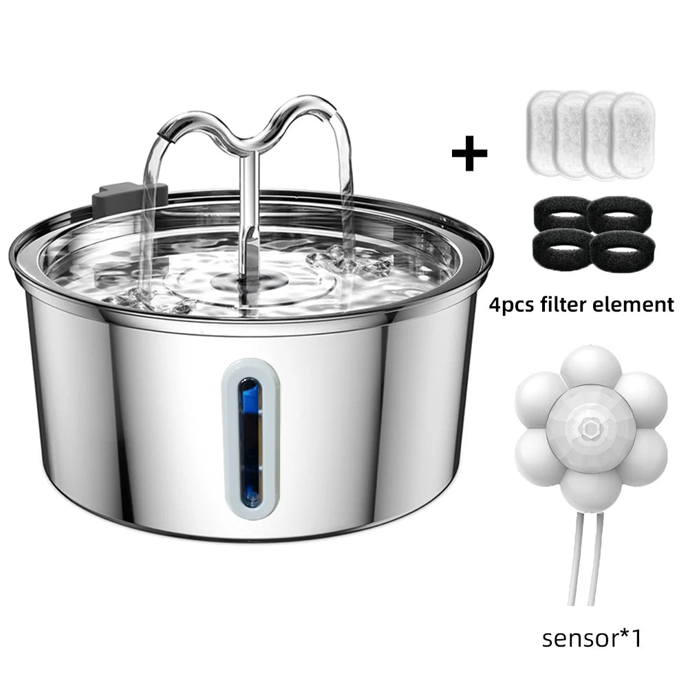 Large Capacity Pet Water Fountain 3.2L - Stainless Steel with Level Window
