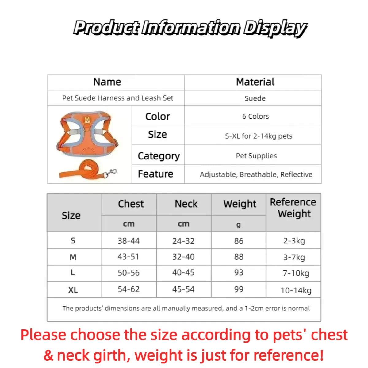 No-Pull Harness and Leash Set - Reflective Vest for Small Dogs