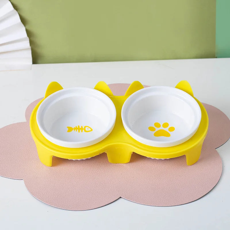 Elevated Ceramic Pet Bowl Set - Double Bowl Design for Neck Protection