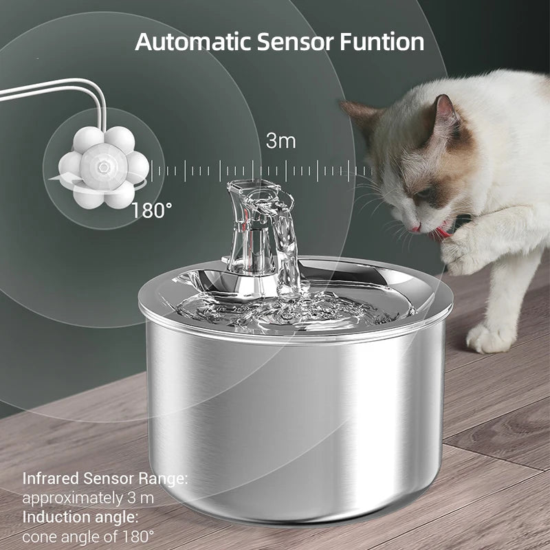 Premium Stainless Steel Cat Water Fountain with Smart Motion Sensor