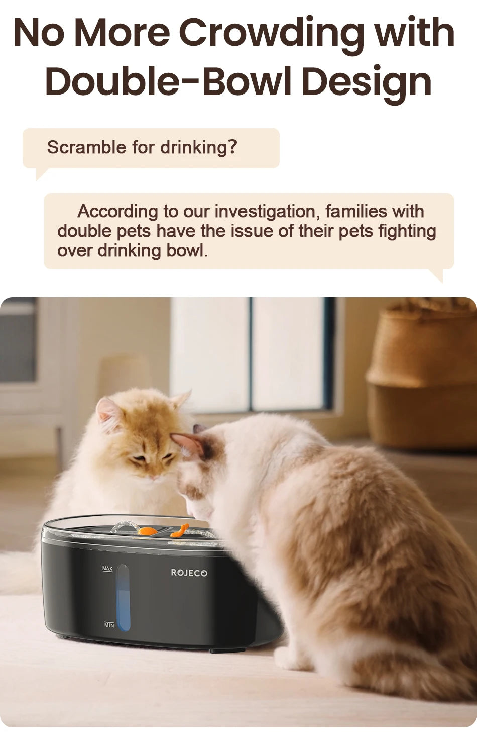Automatic Cat Water Fountain with Dual Bowls - Wireless Pet Water Dispenser
