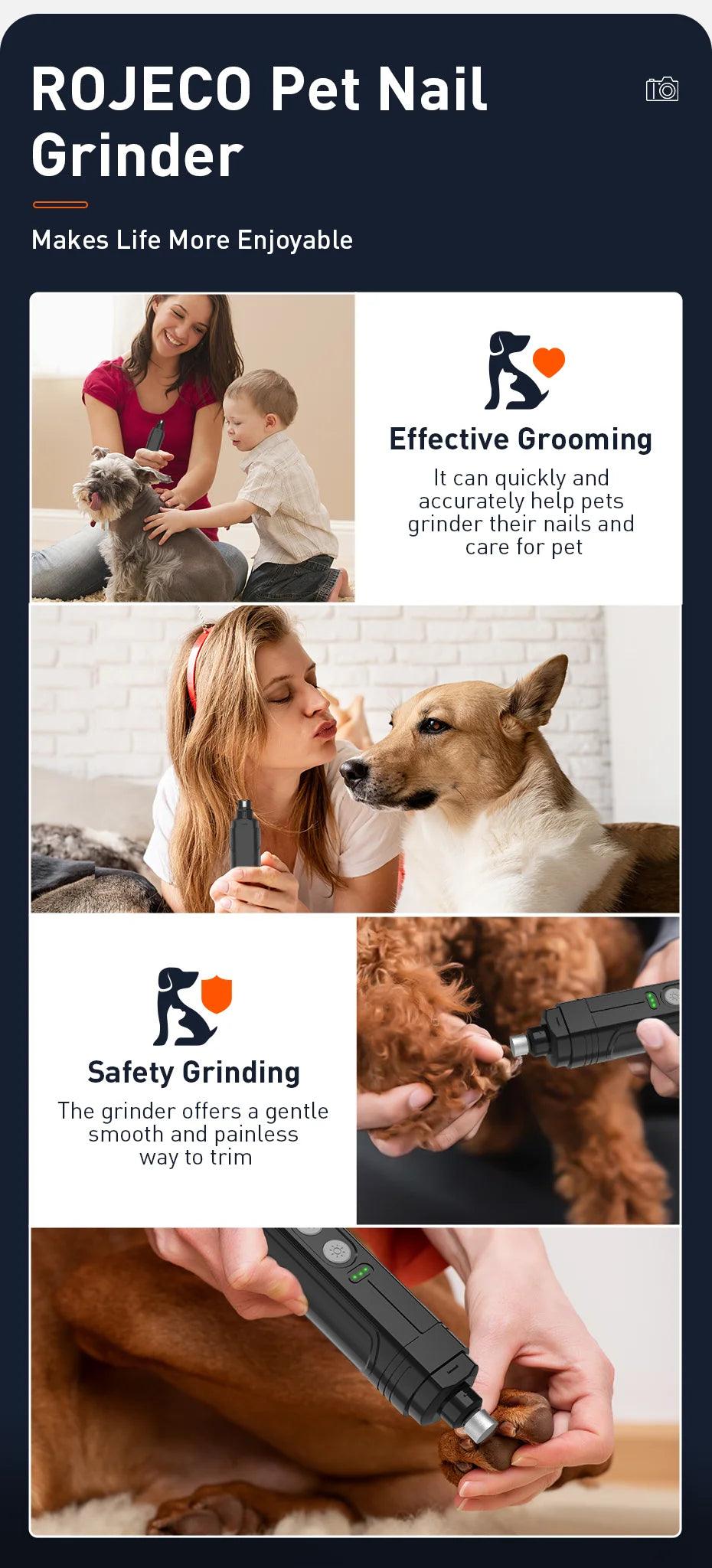 Electric Pet Nail Grinder with LED Light - Rechargeable Grooming Tool