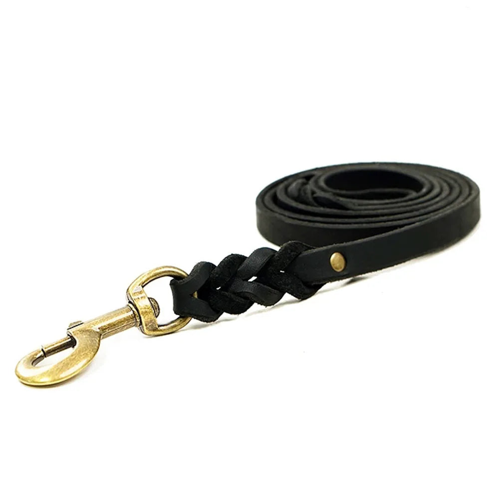 Soft Braided Real Leather Dog Lead – For Walking & Training Small, Medium & Large Dogs